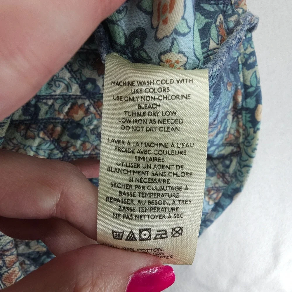 Free People Mini Skirt Womens 8 Blue Husky Floral Quilted Patch Pockets